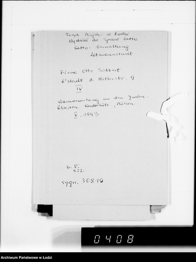 Obraz 4 z jednostki "Firma Otto Sabbert Litzmannstadt IV Warenverwertung an den Juden-Ältesten. Kinderhüte, Mützen"