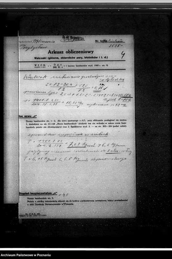 Obraz 9 z jednostki "Mleczarnia w Przybysławiu pow. jarociński nr fabr kotła 2625, nr woj. kotła 6606"