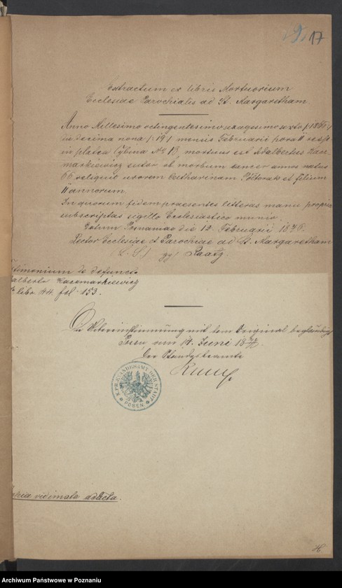 Obraz 19 z jednostki "Die von den Verlobten zum Aufgebot beigebrachten Urkunden pro 1877"