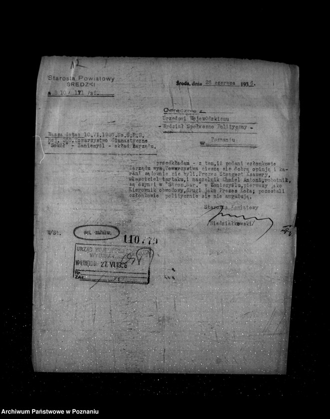 Obraz 17 z jednostki "/Towarzystwo Gimnastyczne Sokół w Zaniemyślu powiat Środa - rejestracja/"