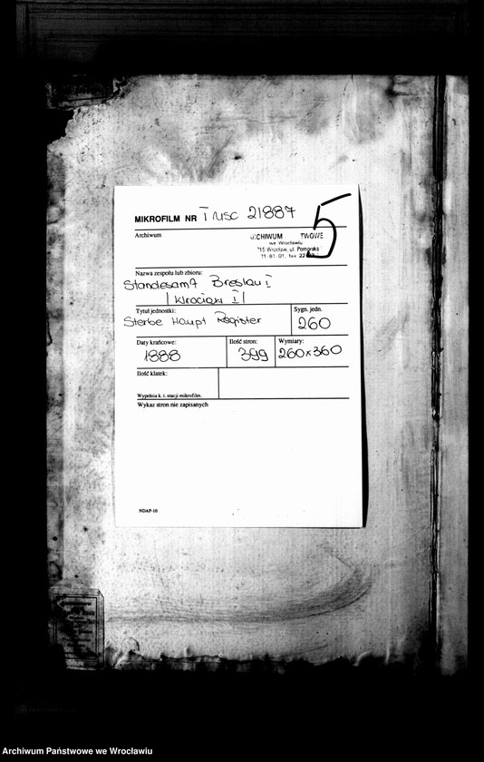 image.from.unit.number "Sterbe-Haupt-Register Breslau I 1888 Band 3"