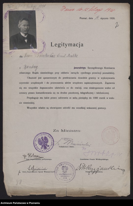 Obraz 4 z jednostki "[Egzemplarz legitymacji wydanych przez polskie władze komisarzom niemieckim dla oddania zarządu cywilnego prowincji poznańskiej]"