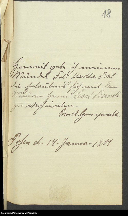Obraz 20 z jednostki "Die von den Verlobten beigebrachten Urkunden zur Eheschliessung pro 1901. Vol IV"