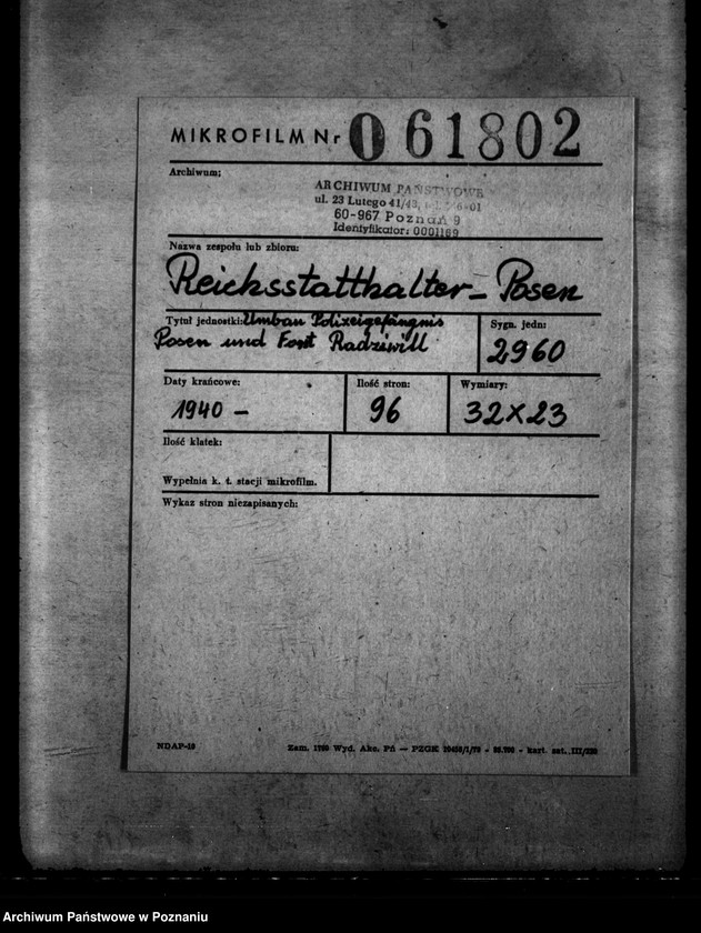 Obraz 2 z jednostki "Umbau. Polizeigefängnis Posen und Fort Radziwill"