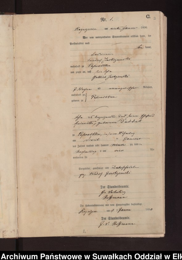 image.from.unit.number "Sterbe-Neben-Register des Preussischen Standes-Amtes Rydzewen Kreis Loetzen"