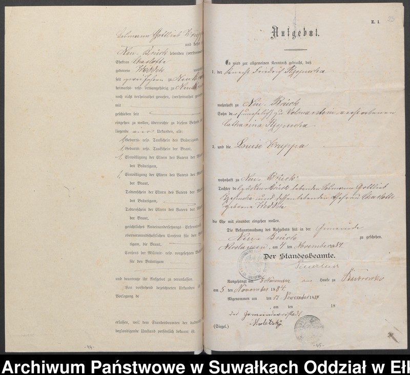 image.from.unit.number "Heiraths-Haupt-Register des Königlich Preussischen Standes-Amtes Forstrevier Nicolaiken Kreis Sensburg für das Jahr 1882[do 1884]"