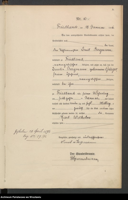 image.from.unit.number "Księga urodzeń USC Mieroszów (Friedland) 1896"
