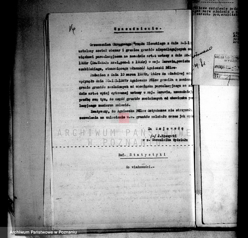 Obraz 20 z jednostki "Wyłączenie z art.4 i 5 ustawy o reformie rolnej powiatu szubińskiego sprawy ogólne"