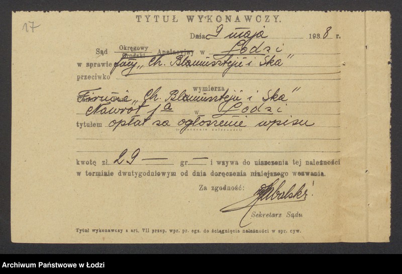 Obraz 19 z jednostki "Chaim Blumsztejn, Hena Joskowicz- wyrób i sprzedaż przędzy wigoniowej"