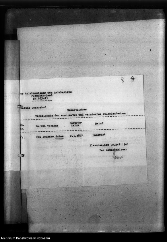 Obraz 12 z jednostki "Kreis Jarotschin (Jarocin). Zgłoszenia zmarłych i zaginionych miejscowych Niemców w 1939 roku"