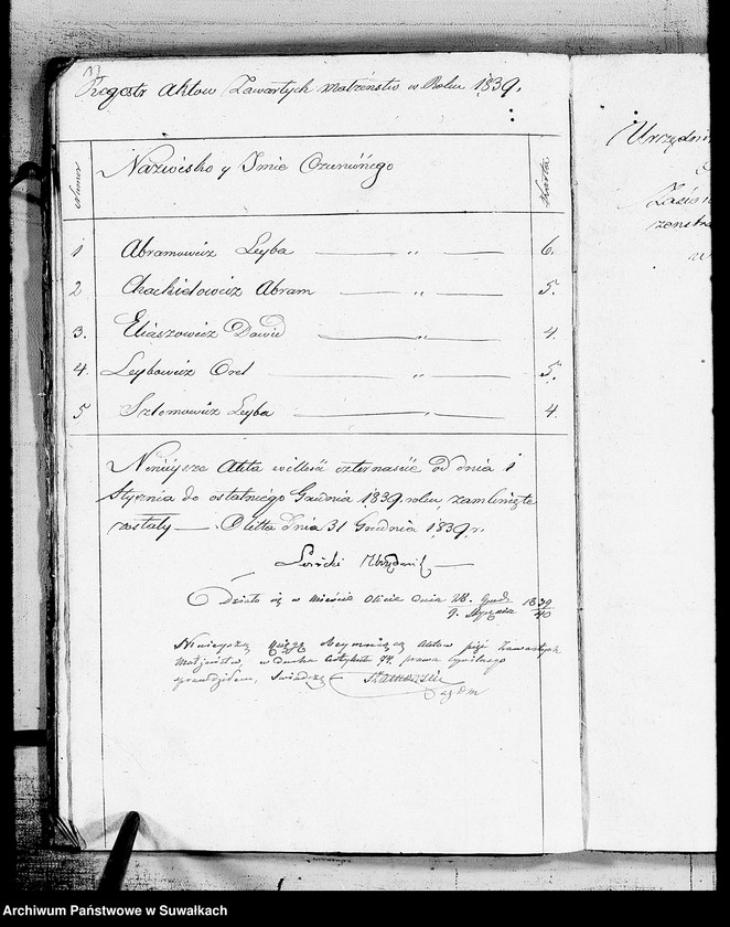 image.from.unit.number "Księga dla zapisywania aktów zaślubionych Urzędnika Stanu Cywilnego wyznania mojżeszowego miasta Olity pow. Kalwaryjskiego"