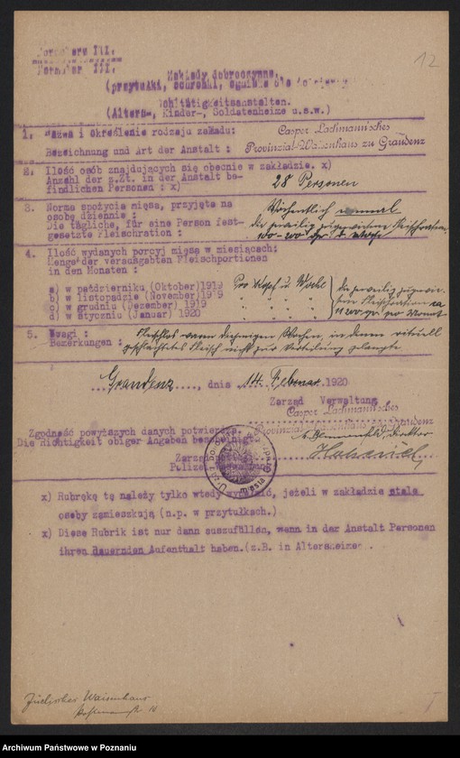 Obraz 14 z jednostki "[Zakłady dobroczynne - m.in. szpitali w Grudziądzu - przydziały mięsa]"