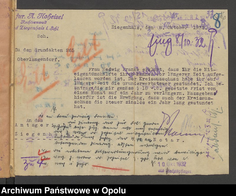 image.from.unit.number "Grundakten für Band VII Blatt 265 des Grundbuchs von Oberlangendorf Eigentümer Albert und Hedwig geboren Schope Rothersche Eheleute, Franke Gregor Hedwig Franke Rother geboren Schöpe, Kirchner August."