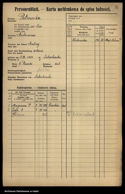 Obraz 20 z jednostki "[Spis ludności Łodzi] Piotrowska-Piotrowski"