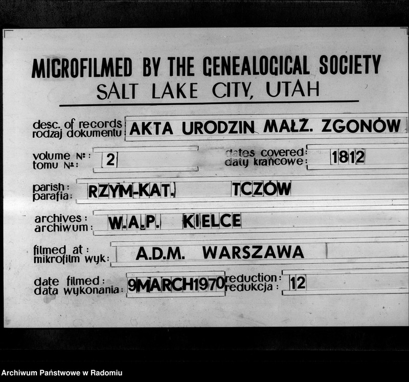 image.from.unit.number "Księga urzędnika stanu cywilnego gminy Tczowskiey do zapisania wszelkich aktów rok 1812"