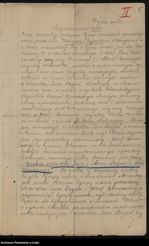 Obraz 17 z jednostki "Bracia Szyper i J. Birencwajg – fabryka i sprzedaż towarów manufakturowych"