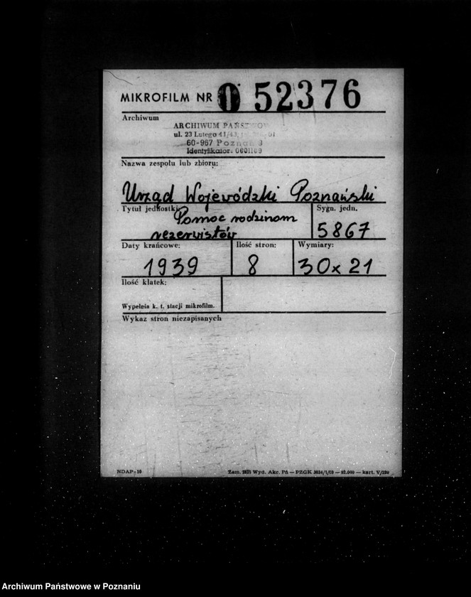 Obraz 2 z jednostki "/Pomoc rodzinom rezerwistów - zarządzenie tajne Wojewody/"