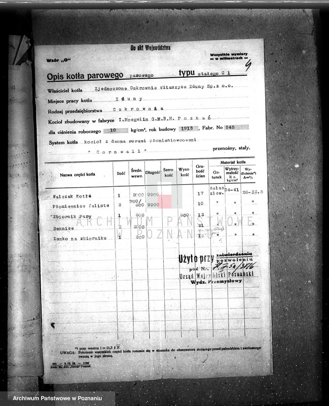 image.from.unit.number "Zjednoczone Cukrownie Witaszyce - Zduny pow. krotoszyński nr woj. kotła 3816"