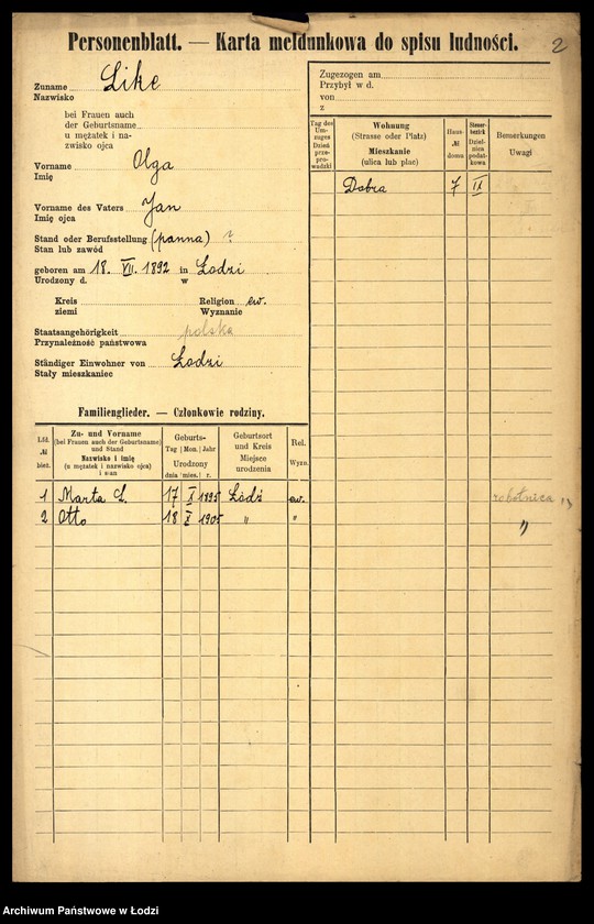 Obraz 4 z jednostki "[Spis ludności Łodzi] Like - Linke"