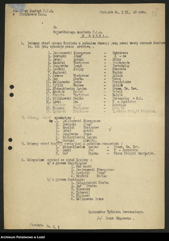 Obraz 19 z jednostki "Ankiety sprawozdawcze instruktora Komitetu Powiatowego Piotrków Trybunalski [z załącznikami]"