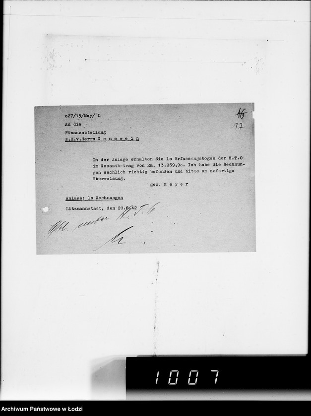 Obraz 19 z jednostki "H.T.O. [Korespondencja z Haupttreuhandstelle Ost w sprawach finansowych oraz majątku żydowskiego]"