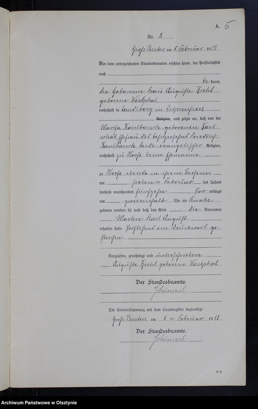 image.from.unit.number "Geburts-Neben-Register Nr 1 - 22 [Księga urodzeń- wtóropis ]"