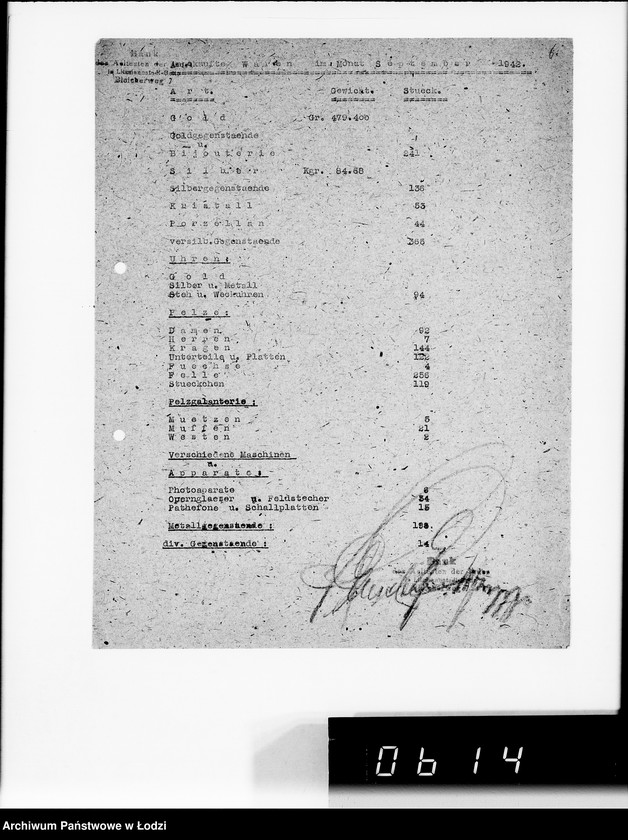 Obraz 11 z jednostki "Monatliche Warenbestandsmeldungen der Bankabteilung des Judenältesten"