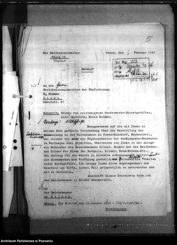 Obraz 9 z jednostki "Althütte- Kreis Scharnikau, Nordwalde, Kreis Obornik, Feldhei, Kreis Obornik (budowy na rzecz policji)"