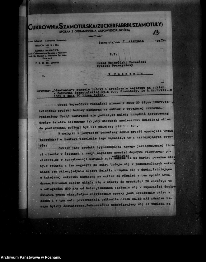 Obraz 17 z jednostki "Zatwierdzenie zakładu przemysłowego .magazynu Cukrownia w Szamotułach Spółka z o. o./"