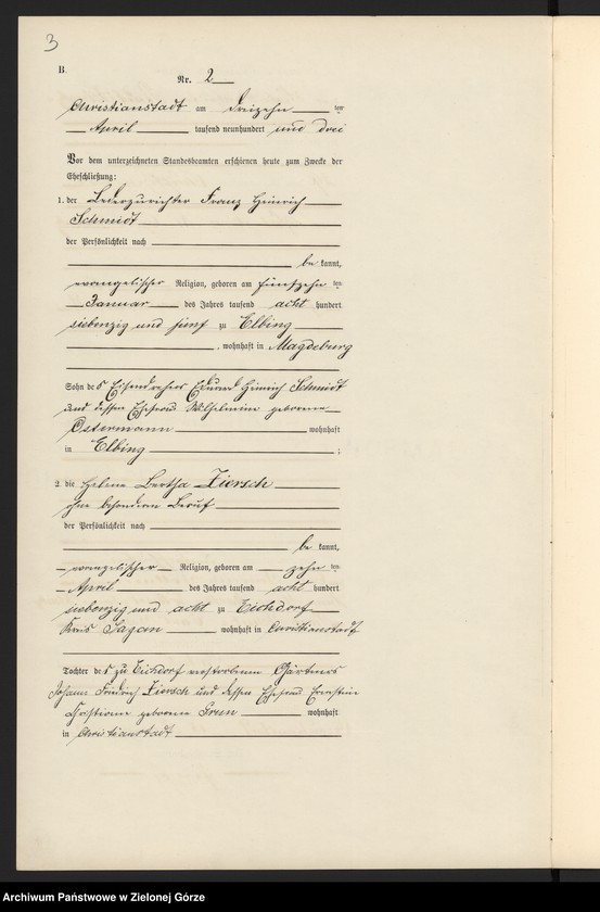 image.from.unit.number "Heiraths-Neben-Register im Standes-Amt Christianstadt a[m] B[ober] Kreis Sorau N[ieder] L[ausitz] pro 1903"