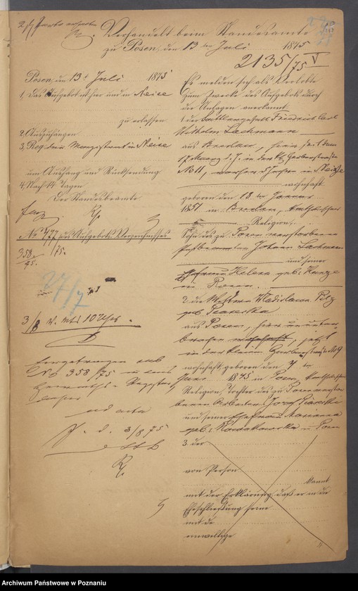 Obraz 20 z jednostki "Die von den Verlobten beigebrachten Urkunden zur Eheschliessung pro 1875"