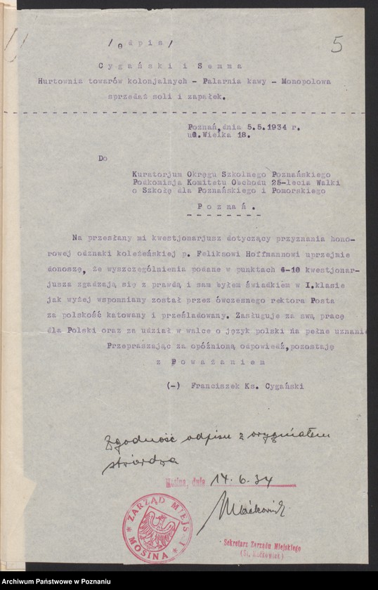 Obraz 8 z jednostki "Mosina, powiat Śrem - akta koła."