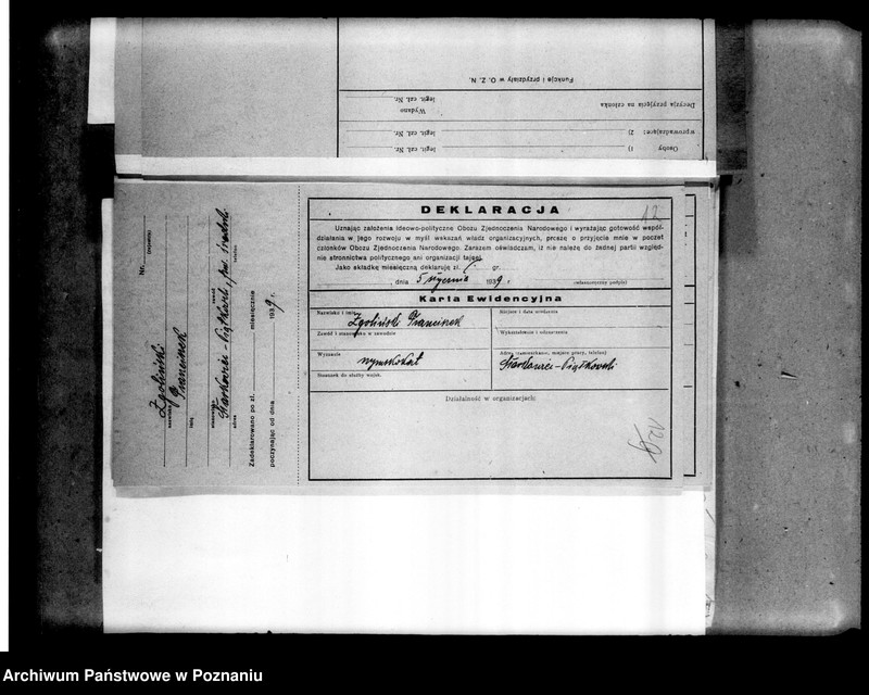 Obraz 11 z jednostki "Korespondencja w sprawach organizacyjno-personalnych Obozu Zjednoczenia Narodowego - podanie w sprawie poparcia, opinii, zaproszenia i powiadomienia o zebraniach, deklaracje"