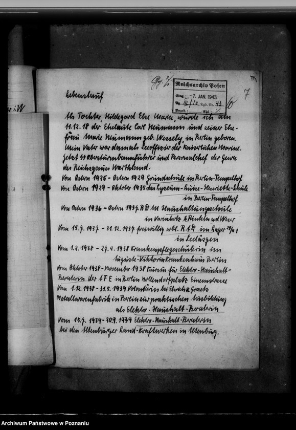 Obraz 11 z jednostki "Personalakten der Angestellten im Reichsarchiv - Posen, Hildegard Neumann"