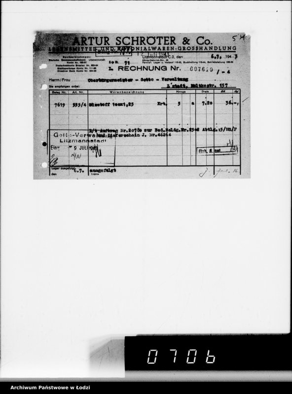Obraz 9 z jednostki "Lebensmitteleinkauf, Aufträge, [Lieferscheinen und Rechnungen] 20721-20780"