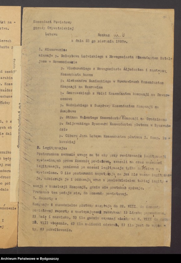 image.from.unit.number "Komenda Powiatowa Lubawa ZSO. Rozkazy komendy [obsada stanowisk, organizacja]"