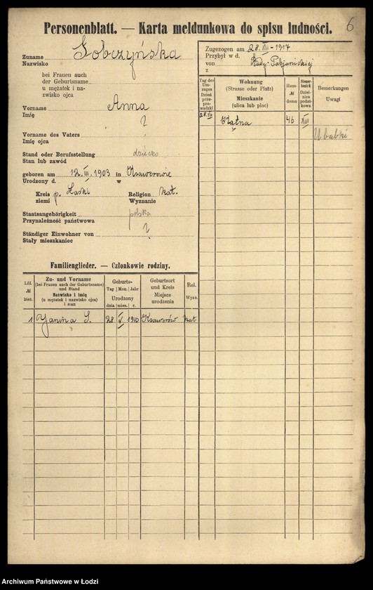 Obraz 8 z jednostki "[Spis ludności Łodzi] Sobczewska-Sobkowski"