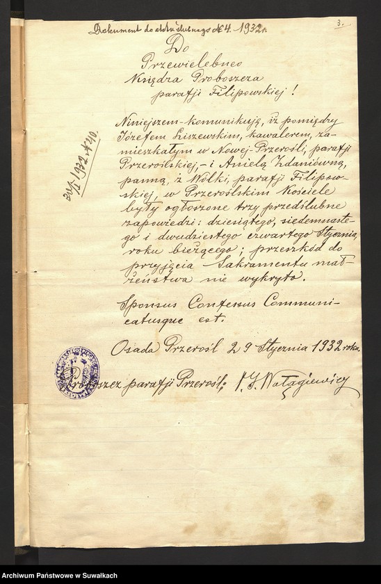 image.from.unit.number "Dokumenty przedstawione do ślubnych aktów stanu cywilnego sporządzonych w roku 1932 w parafji rzymsko-katolickiej Filipów"