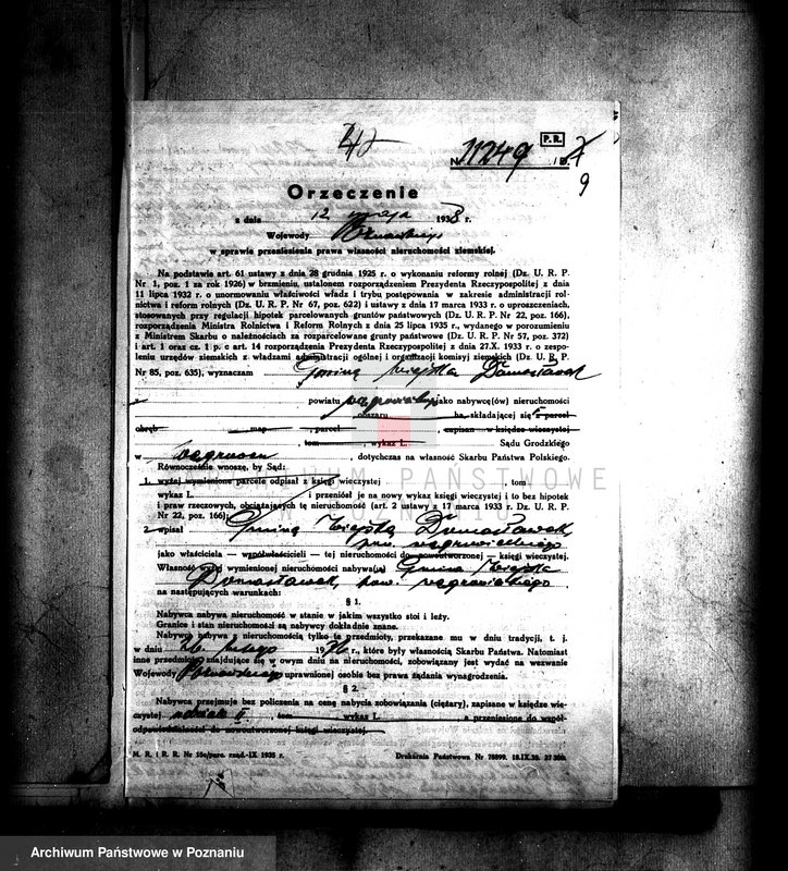 Obraz 16 z jednostki "Przewłaszczenie ziem dotacyjnych Kopanica-Starężynek powiat wągrowieckiego"