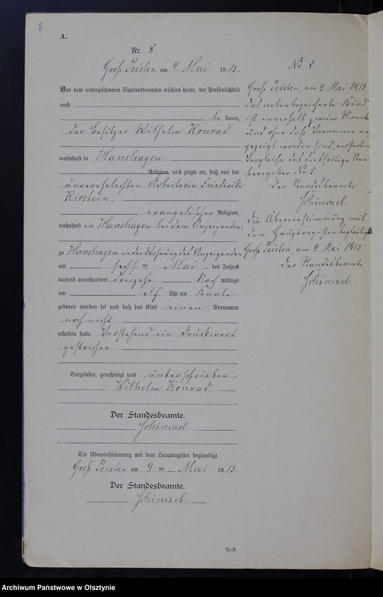 image.from.unit.number "Geburts-Neben-Register Nr 1 - 38 [Księga urodzeń- wtóropis ]"