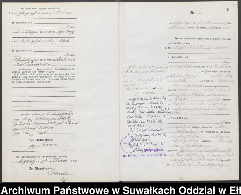 Obraz 11 z jednostki "Heiraths-Neben-Register des Preussischen Standes-Amtes Angerburg Kreis Angerburg"