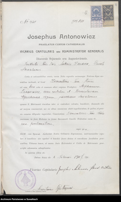 image.from.unit.number "[Dokumenty do akt małżeństw wyznania rzymskokatolickiego parafii w Suwałkach]"