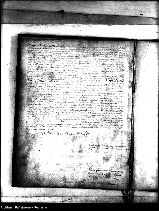 Obraz 12 z jednostki "Or. Stanisław August /Poniatowski/, król polski, transumuje artykuły cechu ciesielskiego w Poznaniu zatwierdzone 1765.7.VIII przez władze miejskie Poznania i potwierdza"