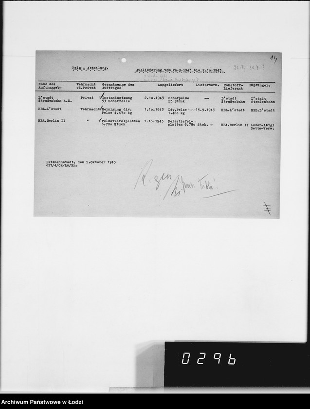 Obraz 18 z jednostki "Wochenberichte der Abteilungen.[Zestawienia zamówień i dostaw]"