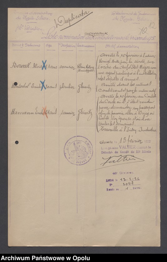 image.from.unit.number "Arrestation /Korespondencja dotycząca stanu wyjątkowego na Górnym Śląsku - aresztowania, listy imienne więźniów/ 2.02.-10.03.1922"