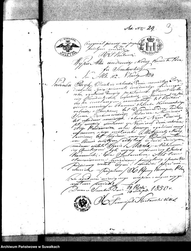 image.from.unit.number "Anneksa do Akt Zaślubionych Parafii Wigierskiey z Roku 1850-go."