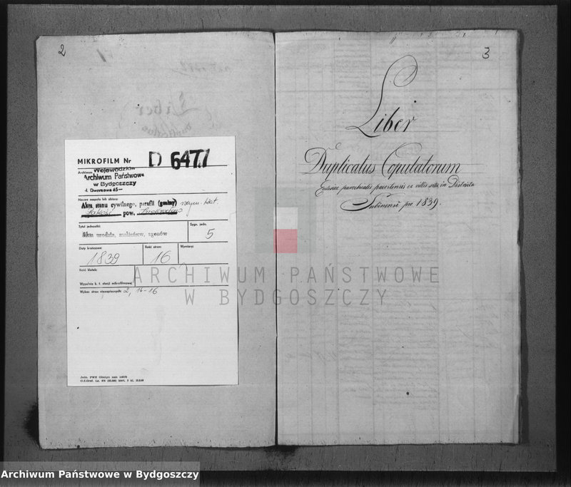 image.from.unit.number "Liber Duplicatus Copulatorum Ecclesiae Parochialis Pacostensis ex Villis sitis in Districtu Szubiniensi pro 1839"