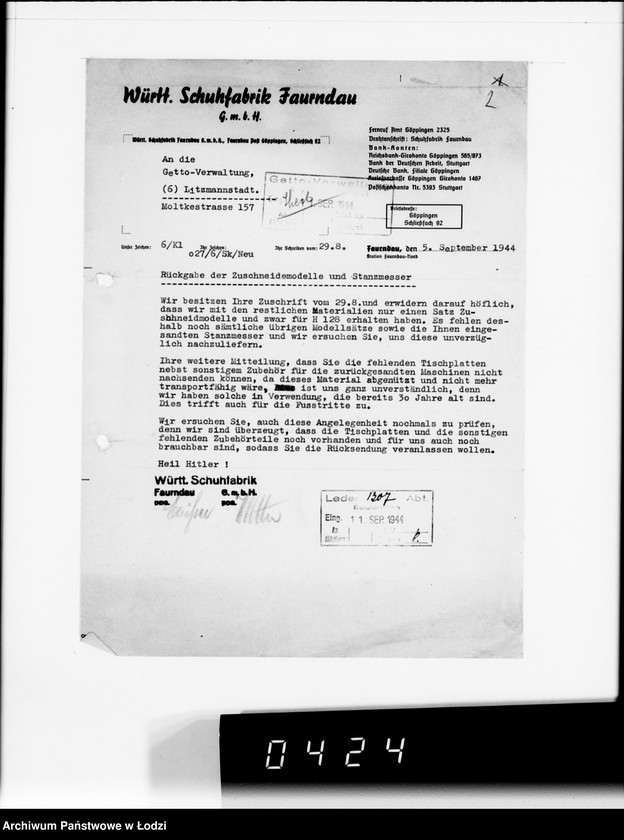 Obraz 6 z jednostki "Württembergische Schuhfabrik Faurndau G.m.b.H.Schriftwechsel"