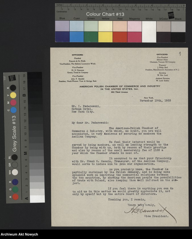 image.from.unit.number "American Polish Chamber of Commerce and Industry in the United States, Inc.; Załączniki: 1) Polish Library of Facts, No. I. Polish-German Relations; N.Y. 1931 (broszura); 2) Program przyjęcia na cześć I. J. Paderewskiego, 18 V 1932 (druk); L.1"