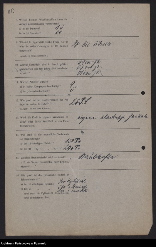 Obraz 12 z jednostki "[Kwestionariusze statystyczne dotyczące suszarni i krochmalni ziemniaków]"